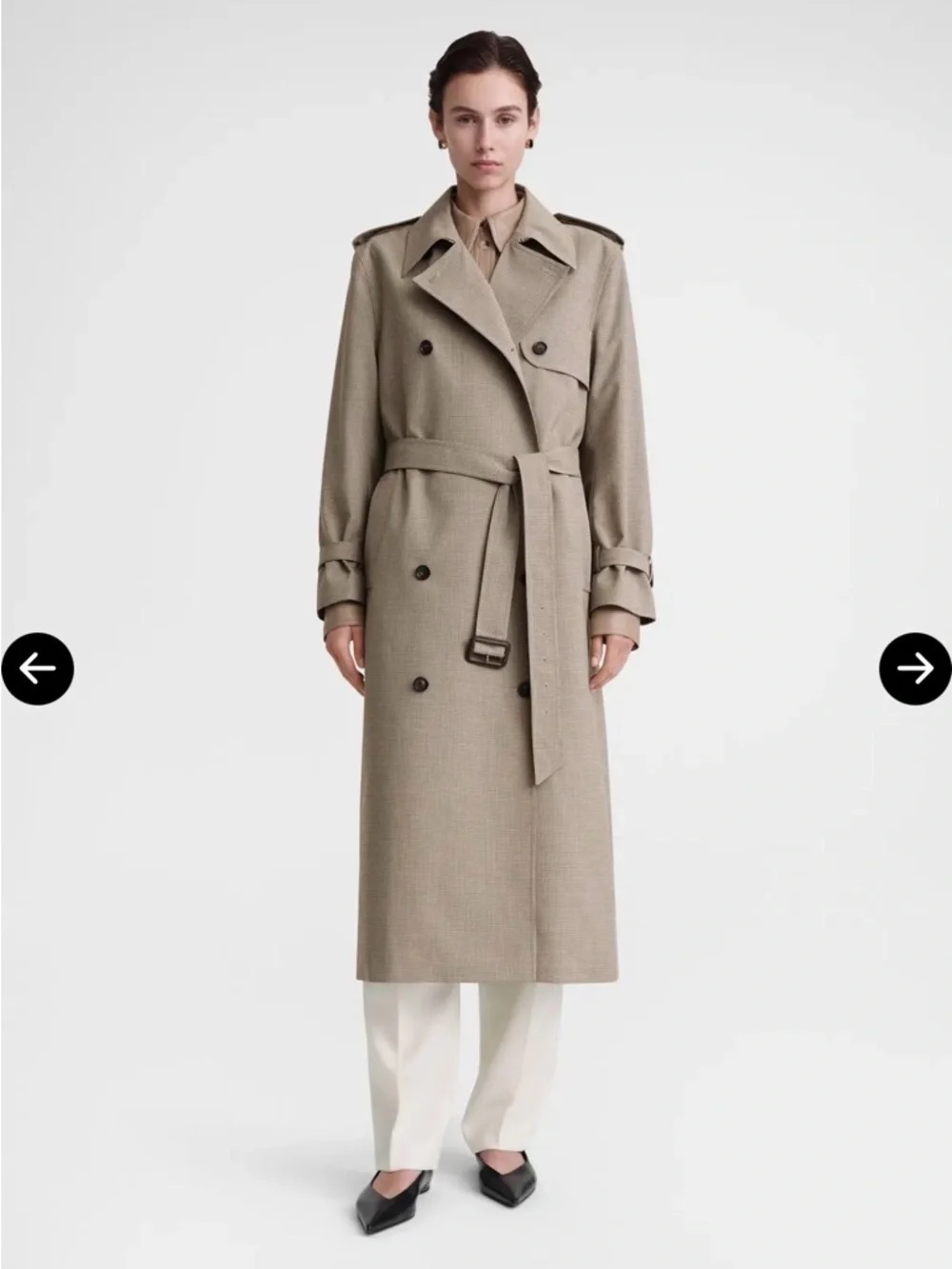Toteme Double-Breasted Trench Coat in Brown Houndstooth - Picture 3 of 5